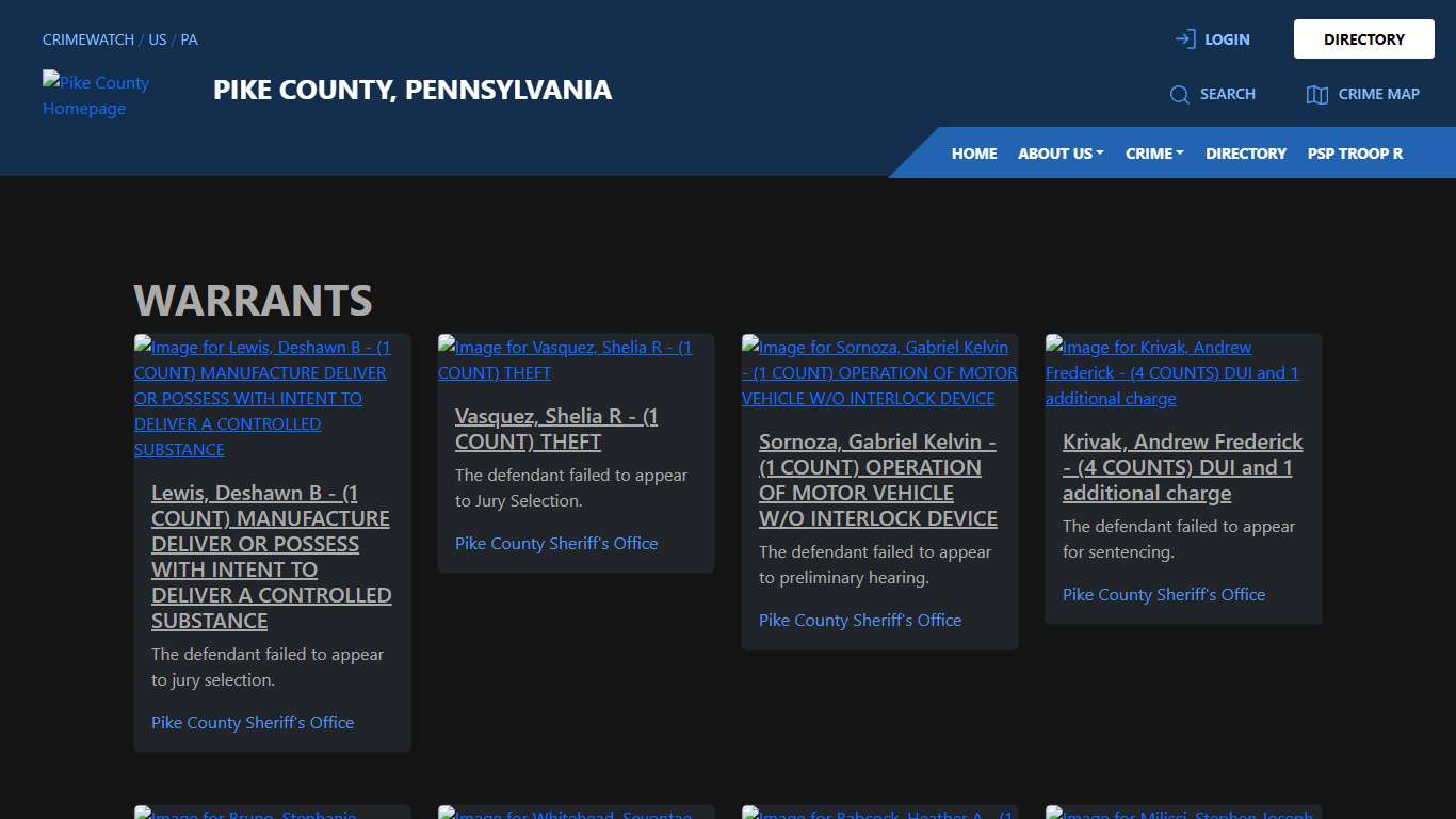 Warrants for Pike County, Pennsylvania CRIMEWATCH